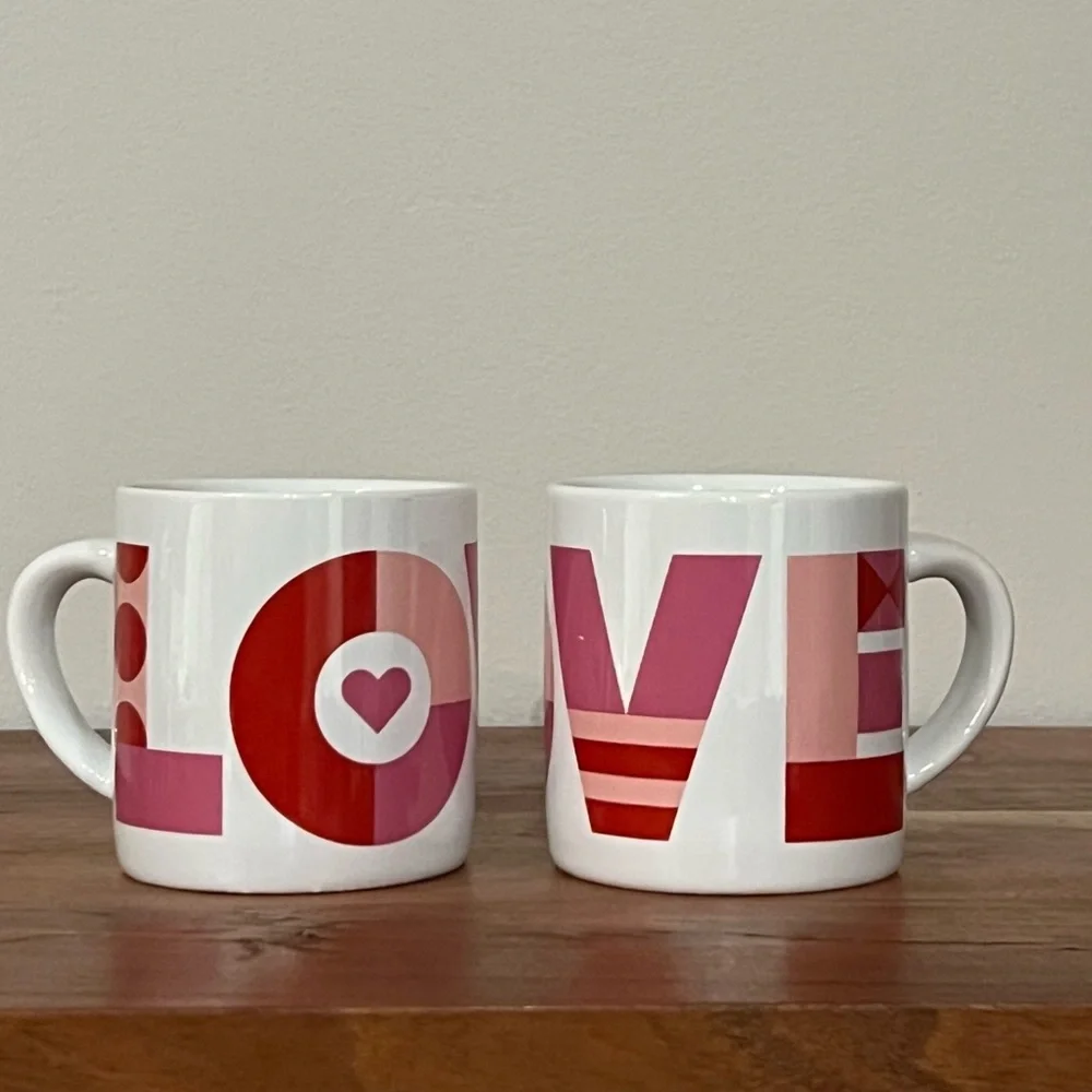Set of 2 Crate & Barrel LOVE Mugs